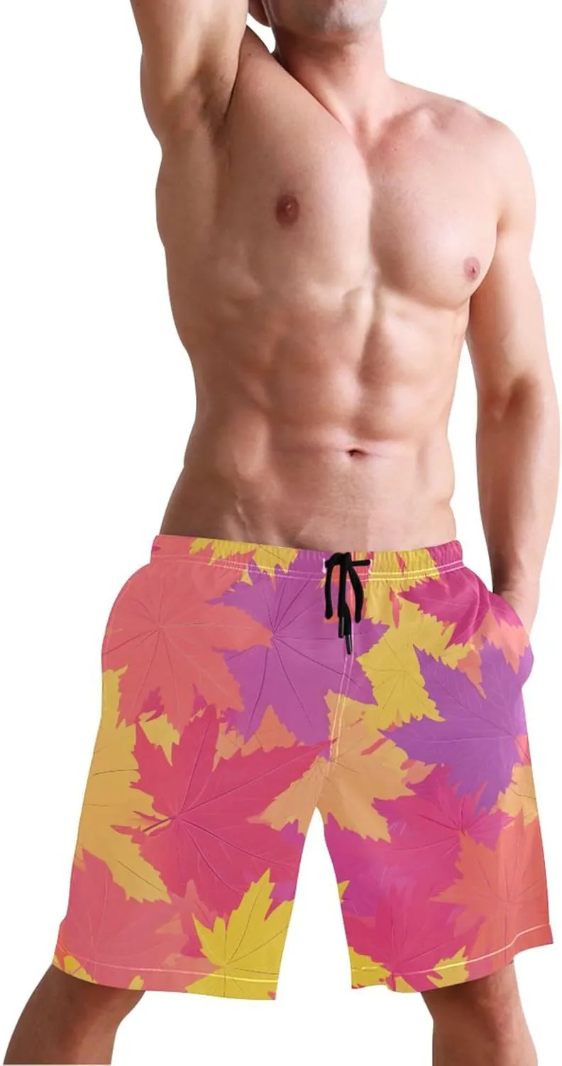 Personalized Mens Swim Trunks Funny Autumn Maple Leaves Orange Swimming Shorts Beach Quick Dry Elastic Shorts S