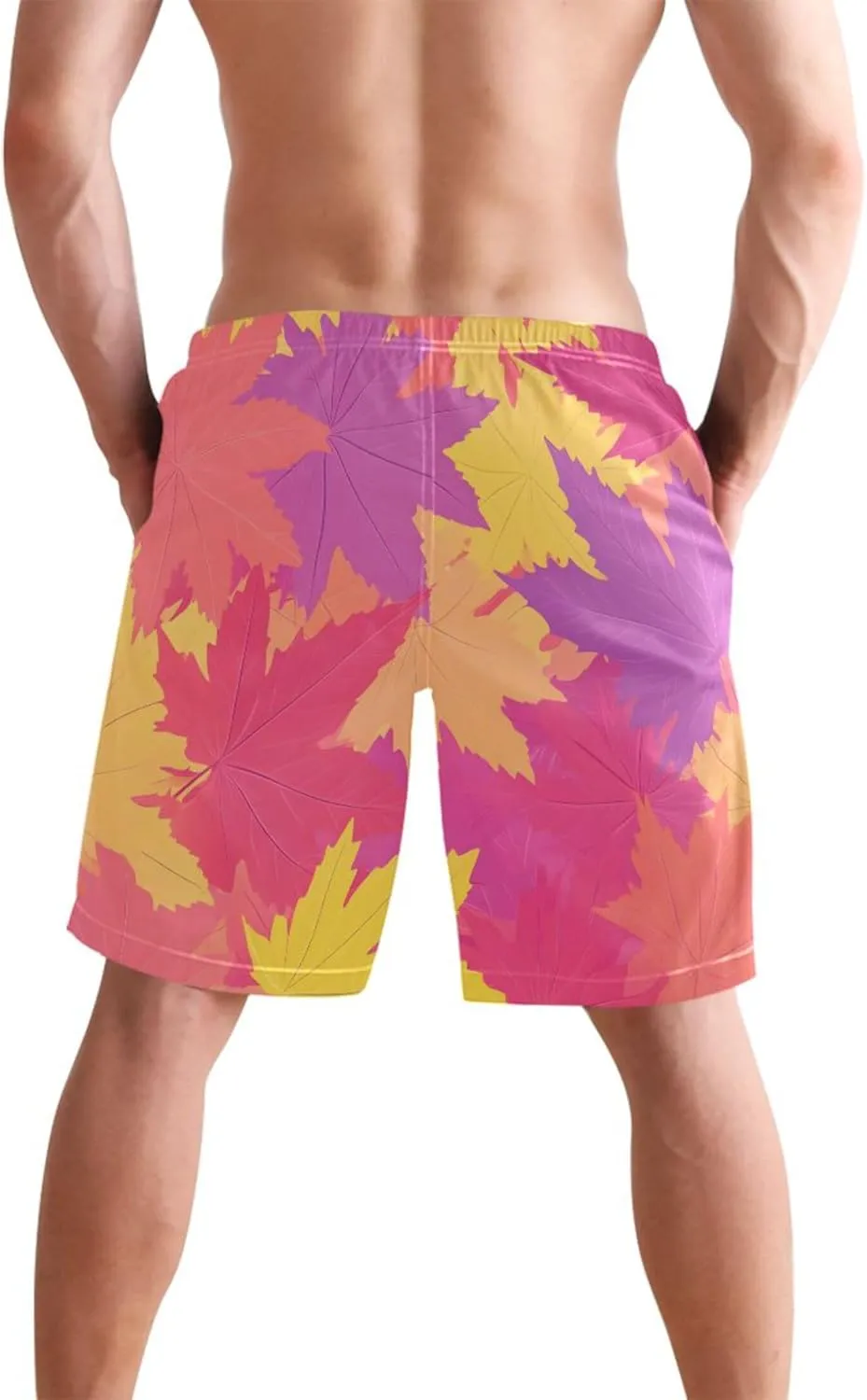 Personalized Mens Swim Trunks Funny Autumn Maple Leaves Orange Swimming Shorts Beach Quick Dry Elastic Shorts S