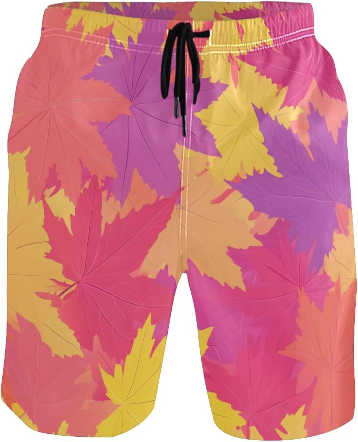 Personalized Mens Swim Trunks Funny Autumn Maple Leaves Orange Swimming Shorts Beach Quick Dry Elastic Shorts S