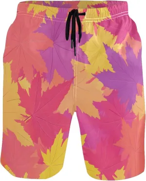 Personalized Mens Swim Trunks Funny Autumn Maple Leaves Orange Swimming Shorts Beach Quick Dry Elastic Shorts S