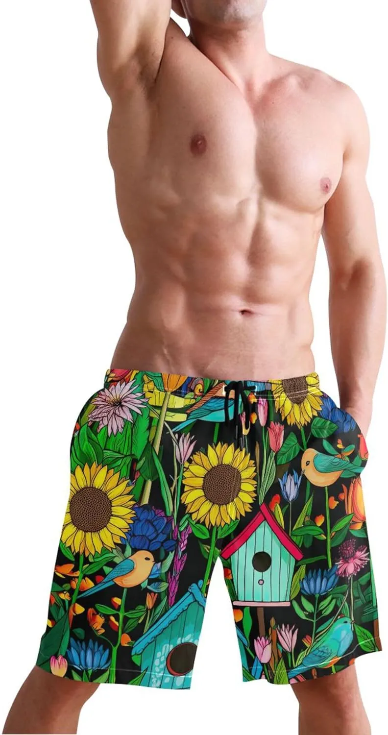 Personalized Swim Trunks for Men Colorful Vibrant Garden Swimming Shorts Beach Elastic Waist Quick Dry S