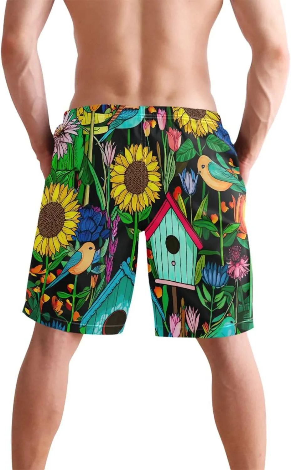 Personalized Swim Trunks for Men Colorful Vibrant Garden Swimming Shorts Beach Elastic Waist Quick Dry S