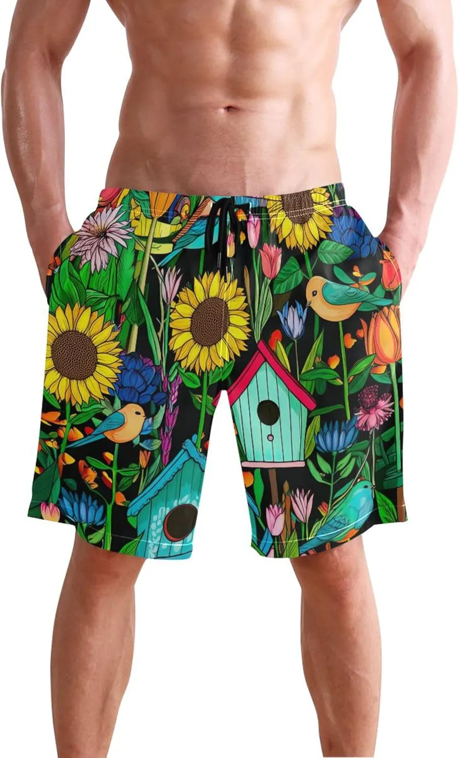 Personalized Swim Trunks for Men Colorful Vibrant Garden Swimming Shorts Beach Elastic Waist Quick Dry S