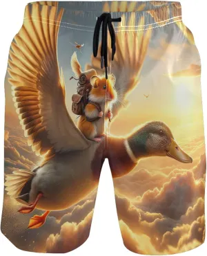 Personalized Swim Trunks Men Cute Morning Flight Hamster Duck Rise Swimming Shorts Beach Quick Dry Swimwear S