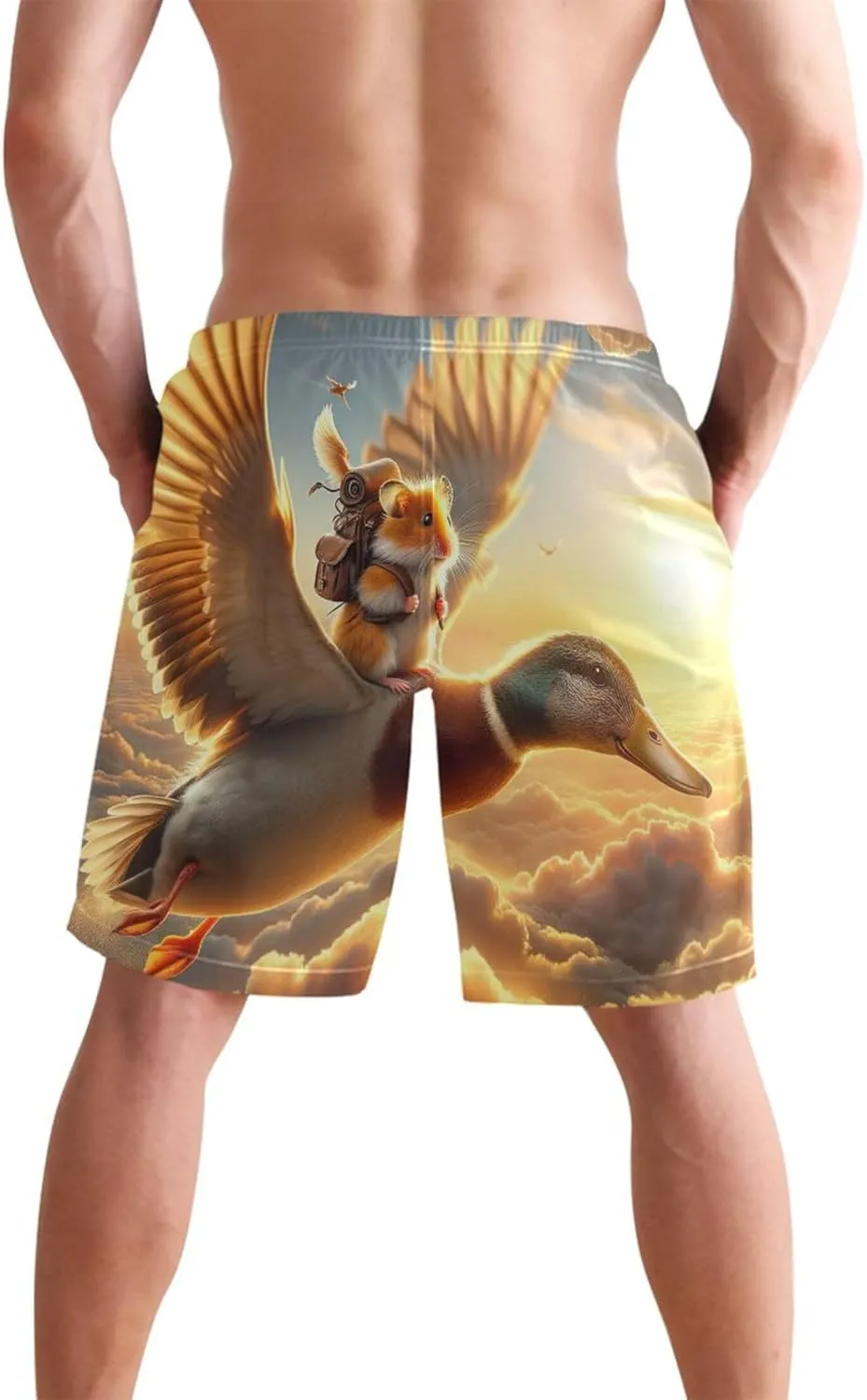 Personalized Swim Trunks Men Cute Morning Flight Hamster Duck Rise Swimming Shorts Beach Quick Dry Swimwear S