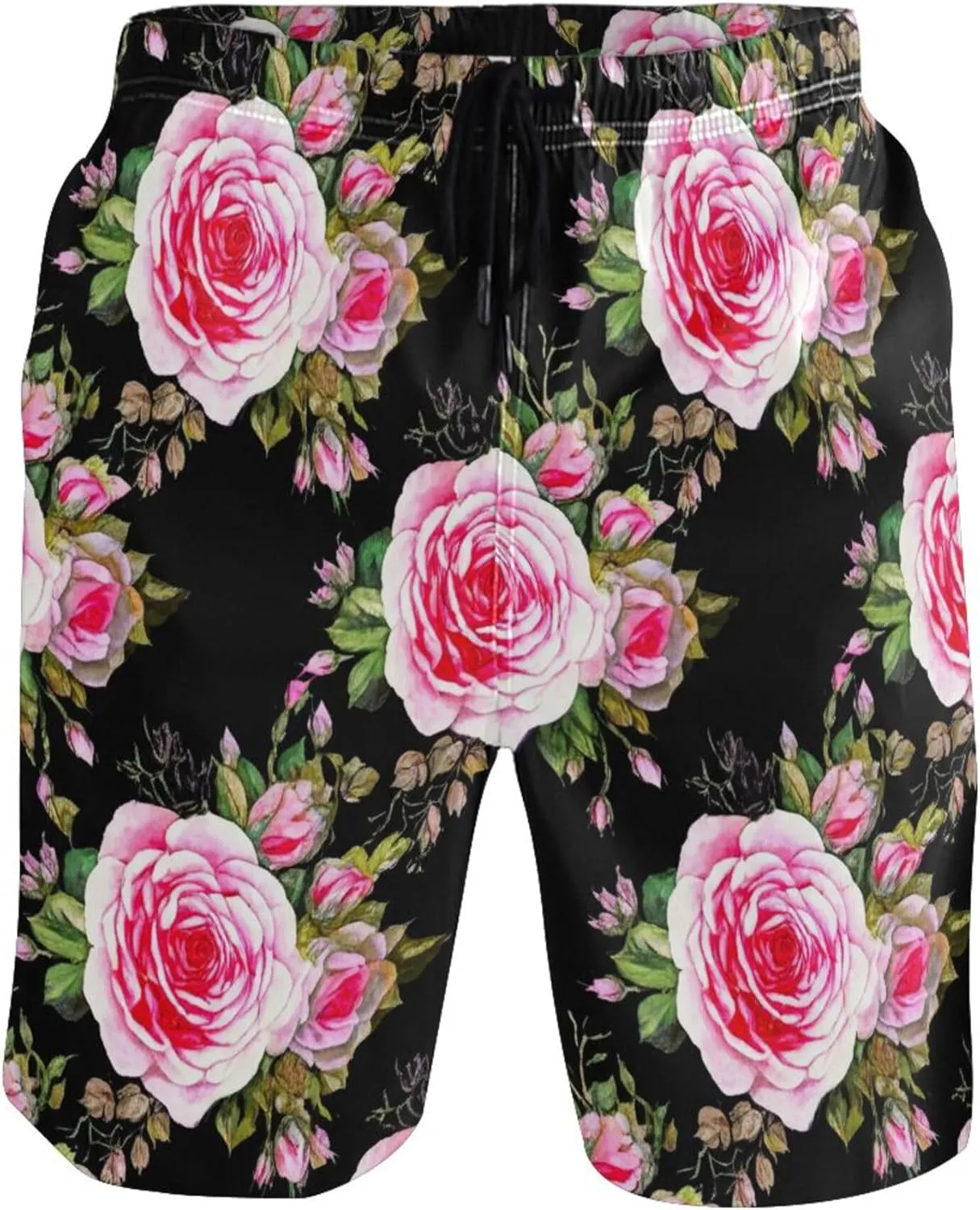 Pink Roses Black Swim Trunks Men Cute Quick Dry Swimwear Surf Mens Swimming Shorts S