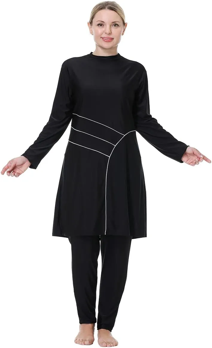 Plus Size Muslim Swimsuits for Women Modest Islamic Swimwear Burkini Full Cover Hijab Top Pants 3PCS Fat Bathing Suits