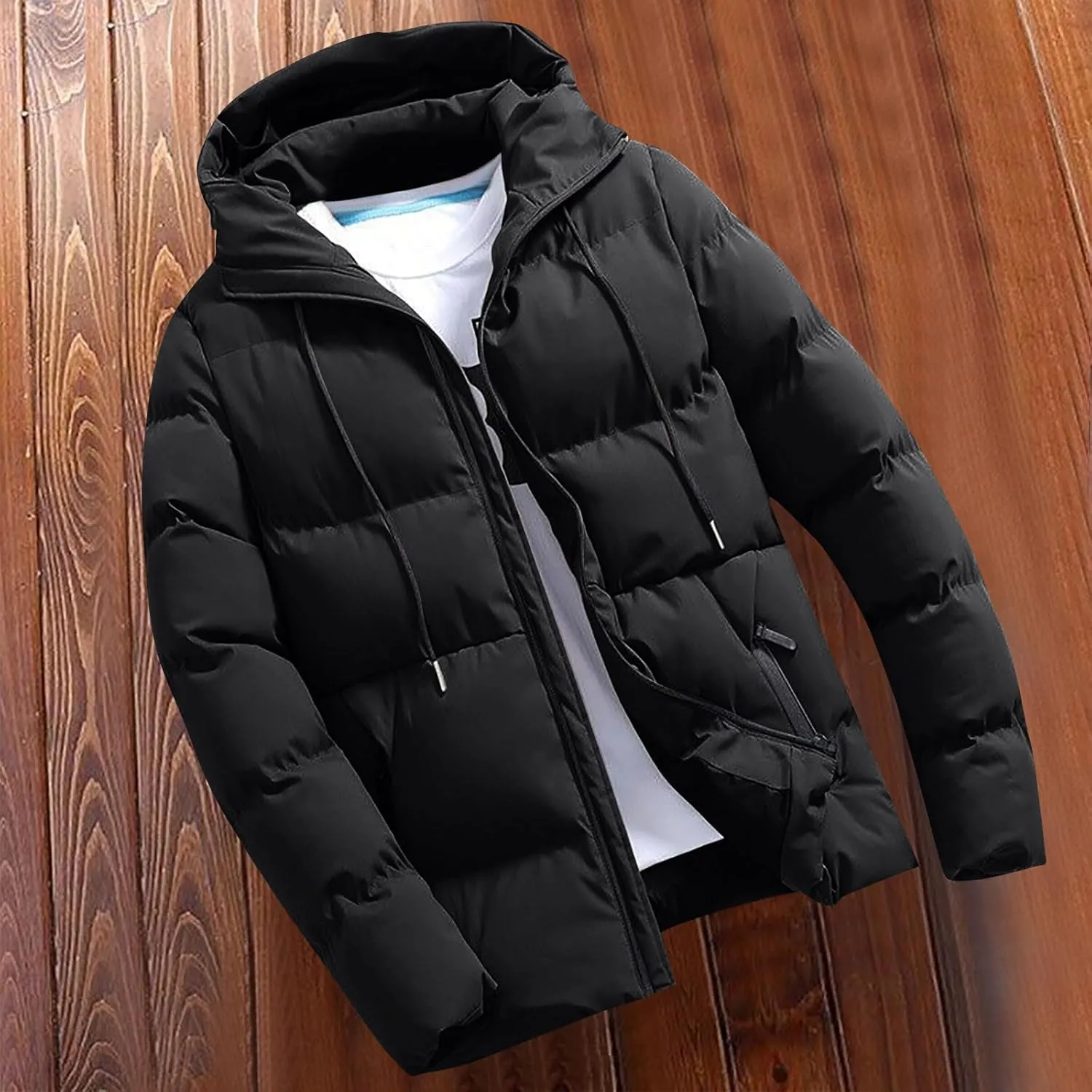 Puffer Jacket Men Insulated Hooded Down Coats Zip Up Outdoor Winter Casual Windproof Tops Waterproof Jackets S-4XL