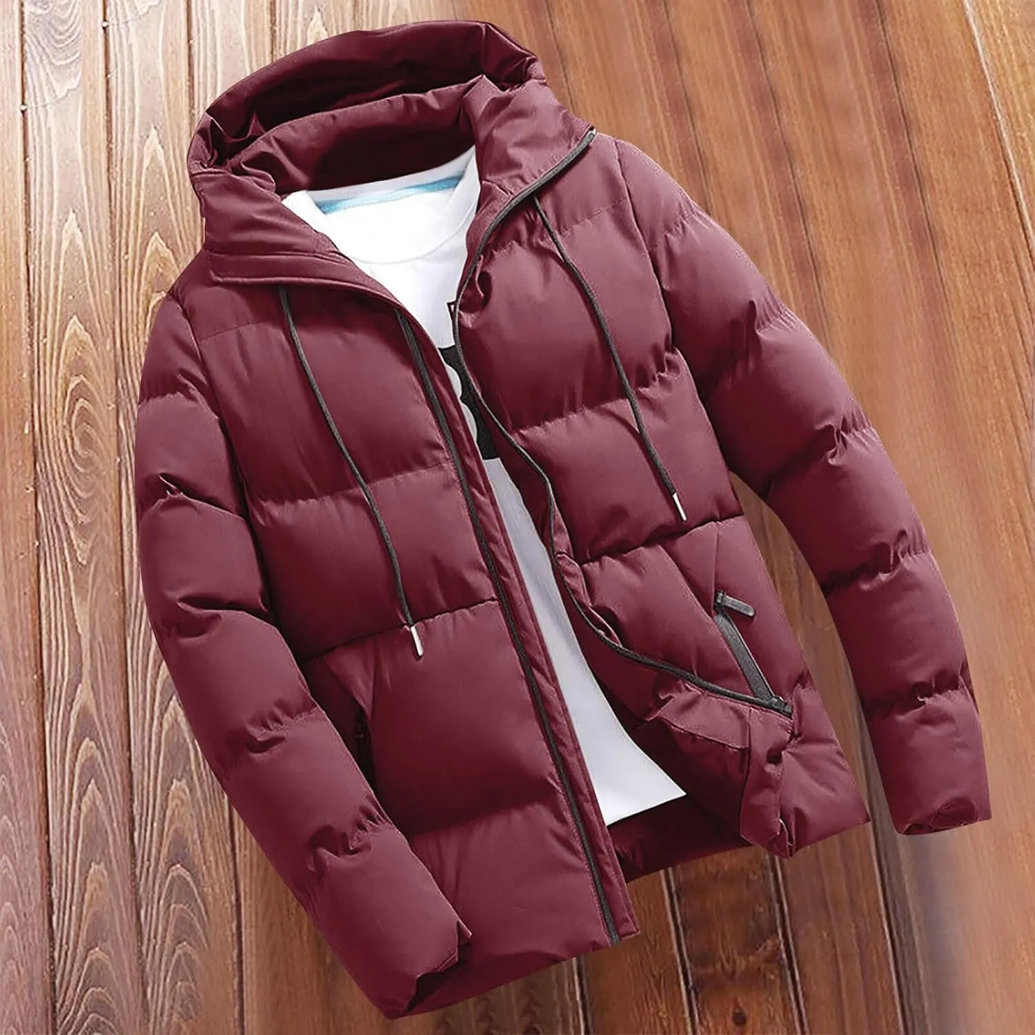 Puffer Jacket Men Insulated Hooded Down Coats Zip Up Outdoor Winter Casual Windproof Tops Waterproof Jackets S-4XL