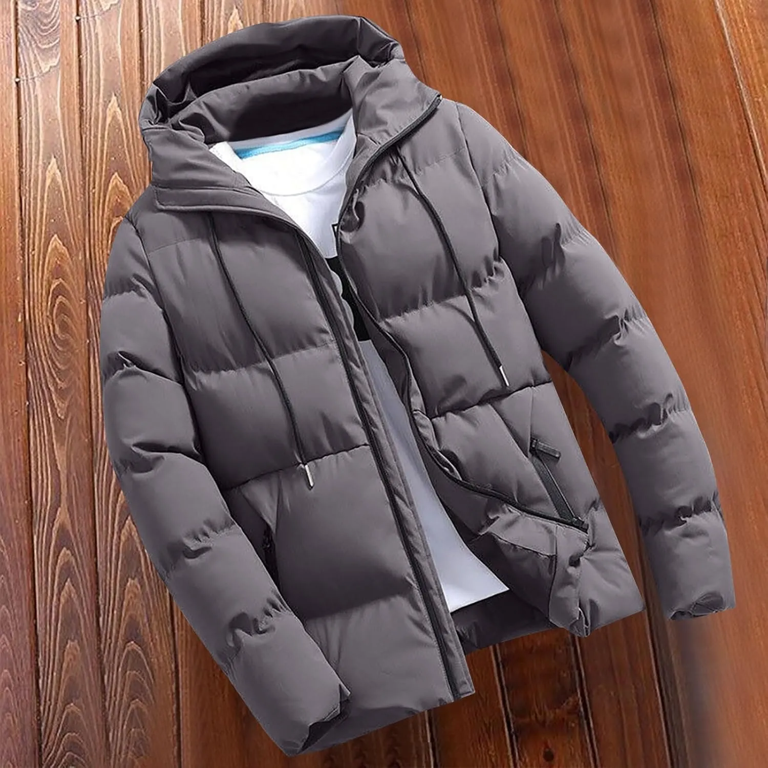 Puffer Jacket Men Insulated Hooded Down Coats Zip Up Outdoor Winter Casual Windproof Tops Waterproof Jackets S-4XL