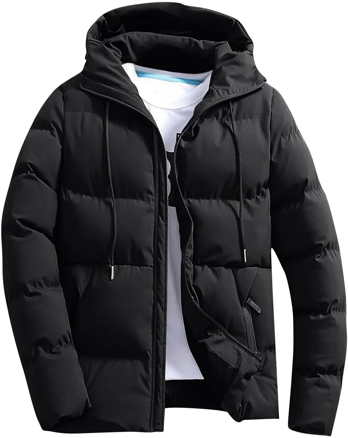 Puffer Jacket Men Insulated Hooded Down Coats Zip Up Outdoor Winter Casual Windproof Tops Waterproof Jackets S-4XL