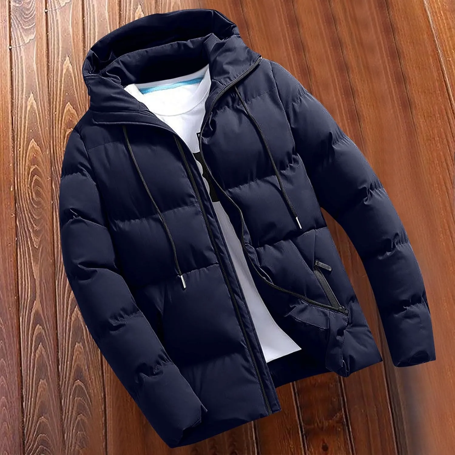 Puffer Jacket Men Insulated Hooded Down Coats Zip Up Outdoor Winter Casual Windproof Tops Waterproof Jackets S-4XL