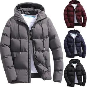 Puffer Jacket Men with Hood Warm Insulated Lightweight Hooded Down Coats Outdoor Winter Windproof Waterproof Jackets(Grey,3X-Large)