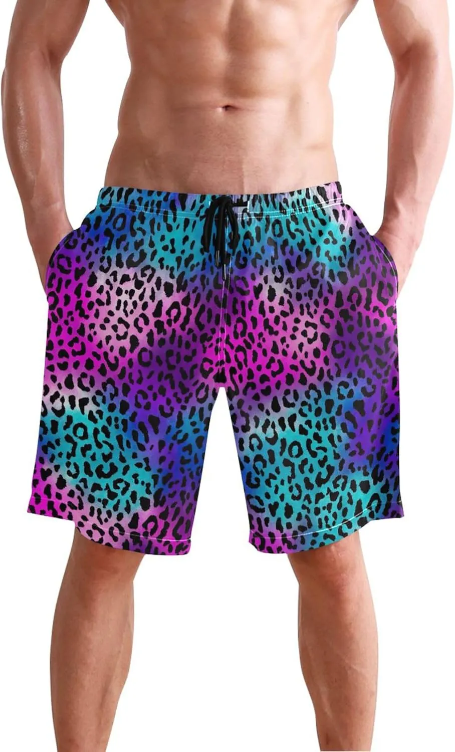 Purple Blue Leopard Skin Men's Swim Trunks Funny Bathing Suit Quick Dry Surf Board Swimming Shorts S