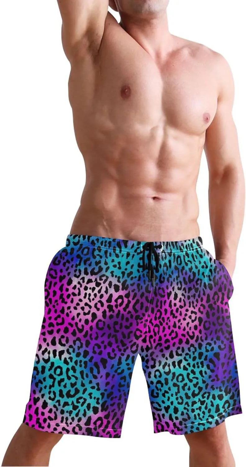 Purple Blue Leopard Skin Men's Swim Trunks Funny Bathing Suit Quick Dry Surf Board Swimming Shorts S
