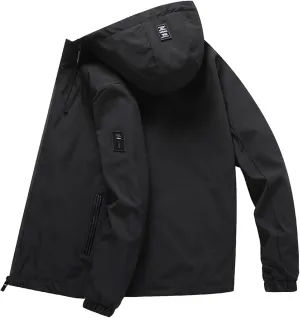 Rain Coats for Men Hooded Softshell Jacket Waterproof Lightweight Windbreaker Fleece Lined Rain Shell Jacket