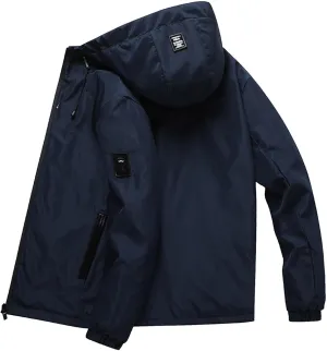 Rain Coats for Men Hooded Softshell Jacket Waterproof Lightweight Windbreaker Fleece Lined Rain Shell Jacket