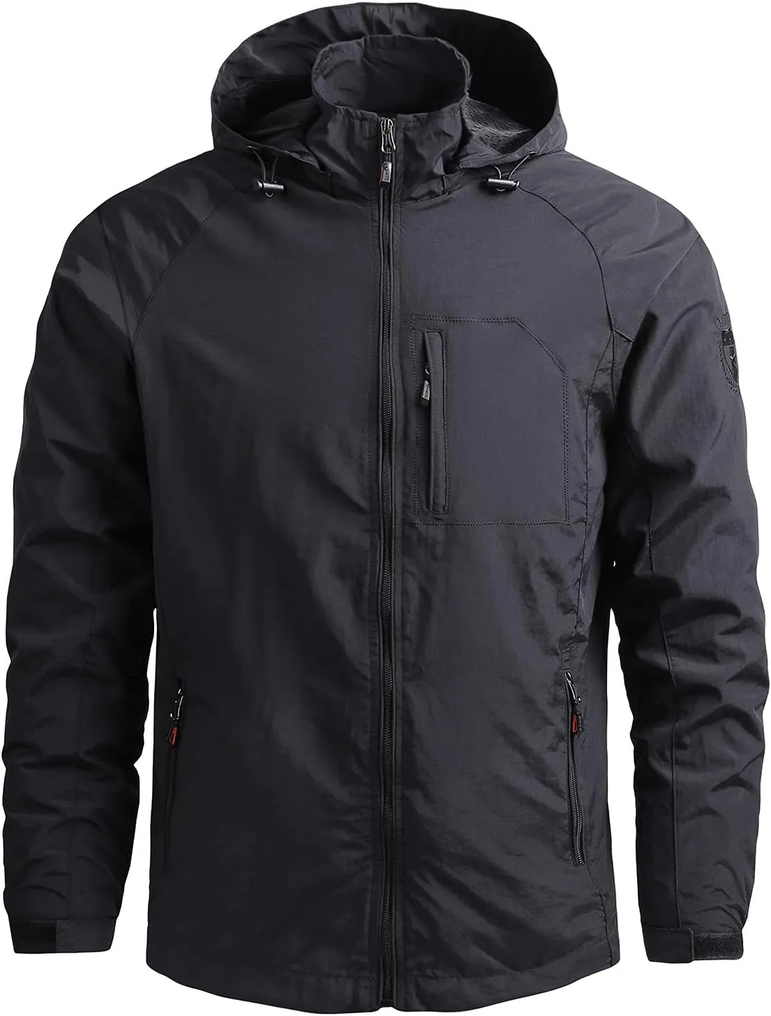 Rain Jacket Men Long Sleeve Jackets Zip Up Hoodies Rainproof Windbreakers Lightweight Coats Hiking Comfor Raincoats Black