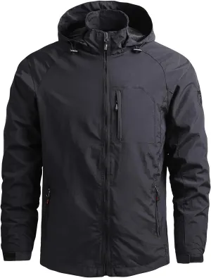 Rain Jacket Men Long Sleeve Jackets Zip Up Hoodies Rainproof Windbreakers Lightweight Coats Hiking Comfor Raincoats Black