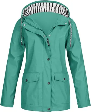 Rain Jacket Women Waterproof Active Outdoor Rain Coat Lightweight Zip Up Plus Size Wind Breaker Raincoat with Hood