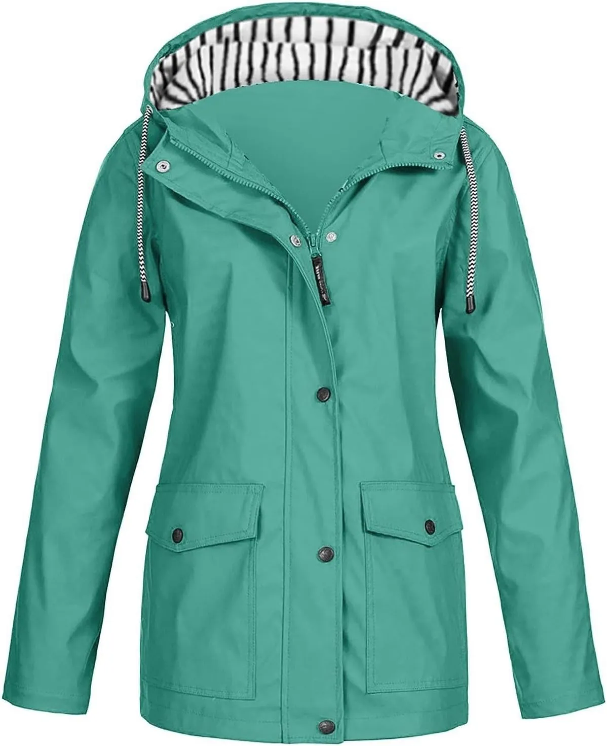 Rain Jacket Women Waterproof Active Outdoor Rain Coat Lightweight Zip Up Plus Size Wind Breaker Raincoat with Hood