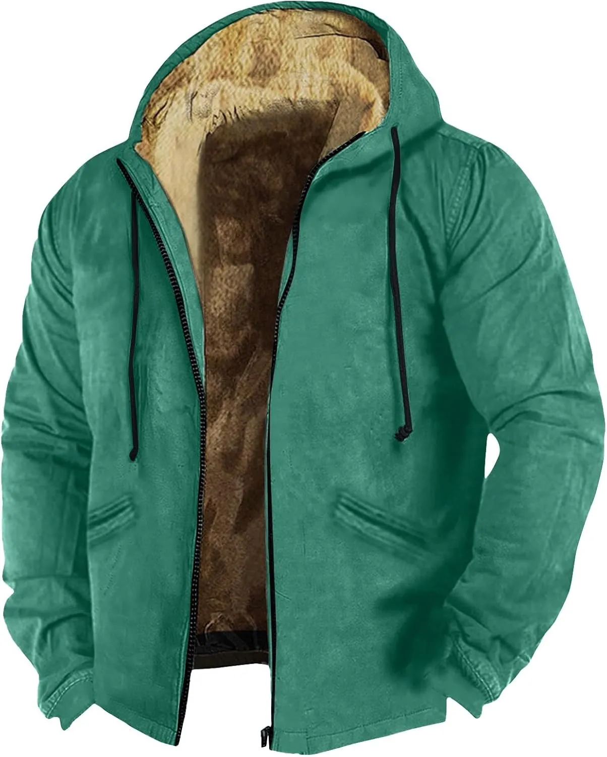 RTRDE Mens Casual Hooded Jacket Heavyweight Full Zip Hoodie Jacket Sherpa Lined Warm Winter Work Coats Jacket, M-7XL