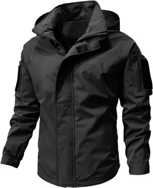 RTRDE Mens Jacket Coat with Hood Lightweight Waterproof Jacket Raincoat for Hiking Travel Tactical Jacket, S-2XL