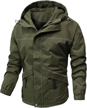 RTRDE Mens Jacket Coat with Hood Lightweight Waterproof Jacket Raincoat for Hiking Travel Tactical Jacket, S-2XL