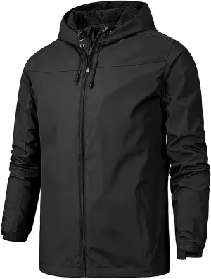 RTRDE Mens Jackets Lightweight Waterproof Rain Jacket with Hood Outdoor Raincoat Softshell Jacket Hiking, XL-5XL