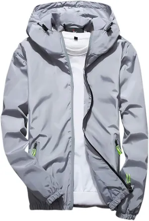 RTRDE Mens Lightweight Waterproof Rain Jacket Windbreaker Casual Refleciton Zip Up Jackets with Hood Mens, M-7XL