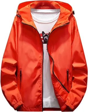 RTRDE Mens Lightweight Waterproof Rain Jacket Windbreaker Casual Refleciton Zip Up Jackets with Hood Mens, M-7XL