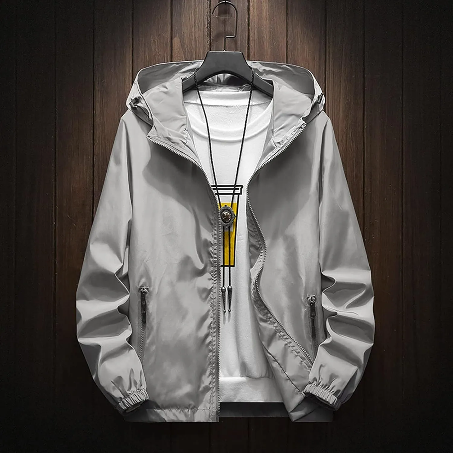 RTRDE Mens Waterproof Jacket Casual Lightweight Full Zip Windproof Anorak Hoodie Rain Jackets Windbreaker, M-7XL