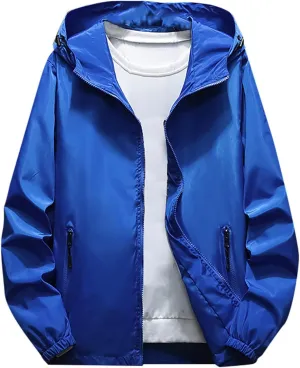 RTRDE Mens Waterproof Jacket Casual Lightweight Full Zip Windproof Anorak Hoodie Rain Jackets Windbreaker, M-7XL