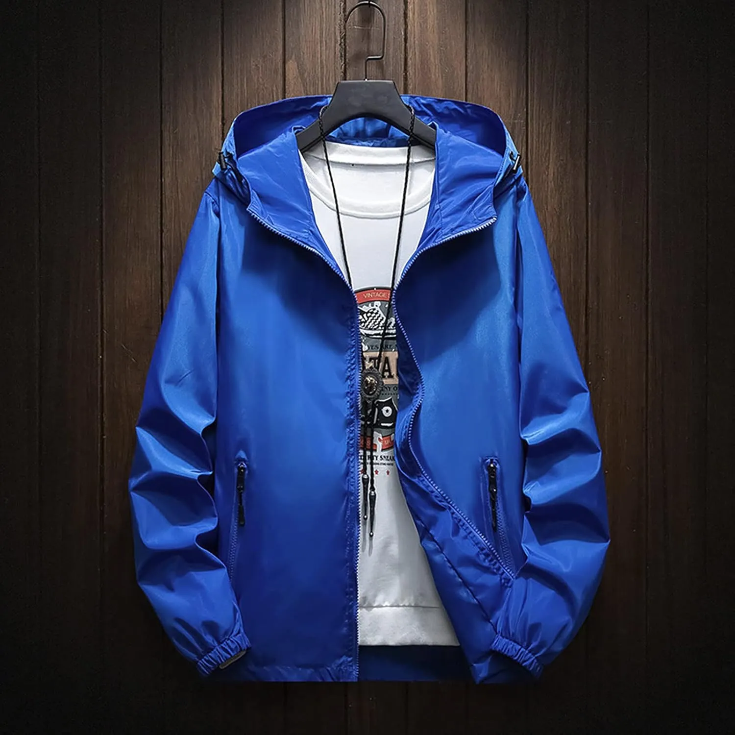 RTRDE Mens Waterproof Jacket Casual Lightweight Full Zip Windproof Anorak Hoodie Rain Jackets Windbreaker, M-7XL