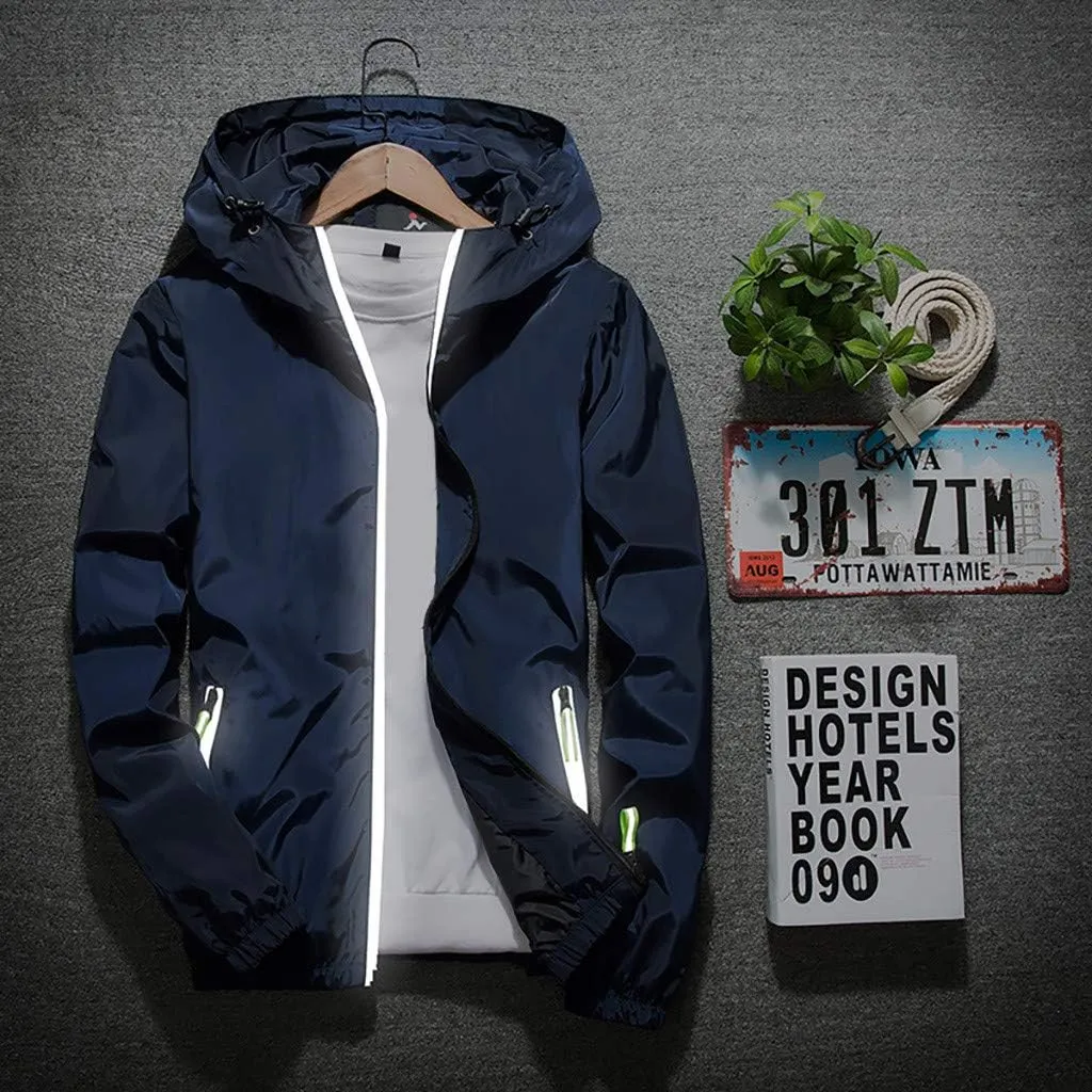 RTRDE Mens Winter Jackets Lightweight Windbreaker Casual Refleciton Zip Up Jackets with Hood Jackets, M-7XL