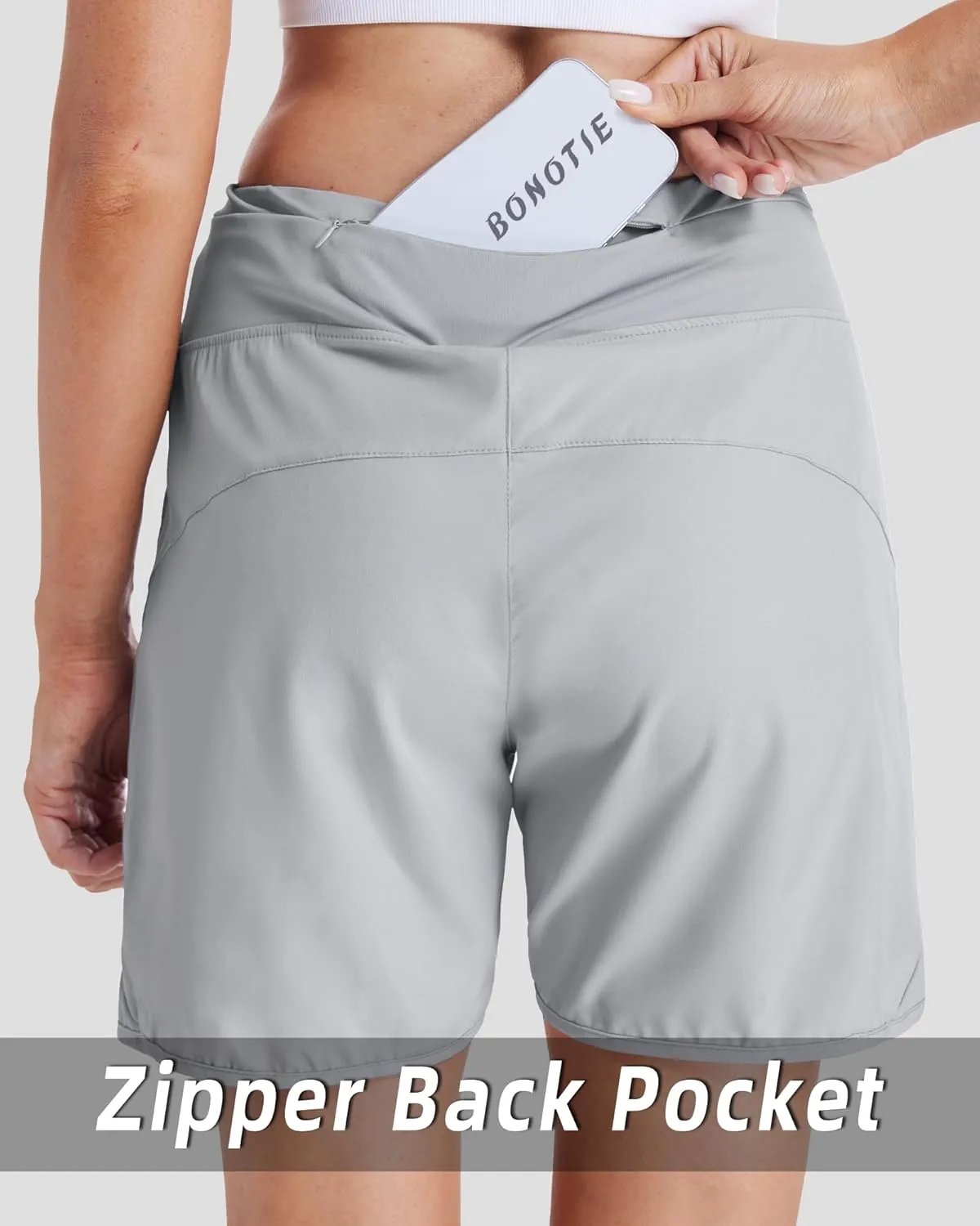 Running Shorts for Women 5" Athletic High Waisted Quick Dry Active Exercise Hiking Shorts with 3 Zipper Pocket