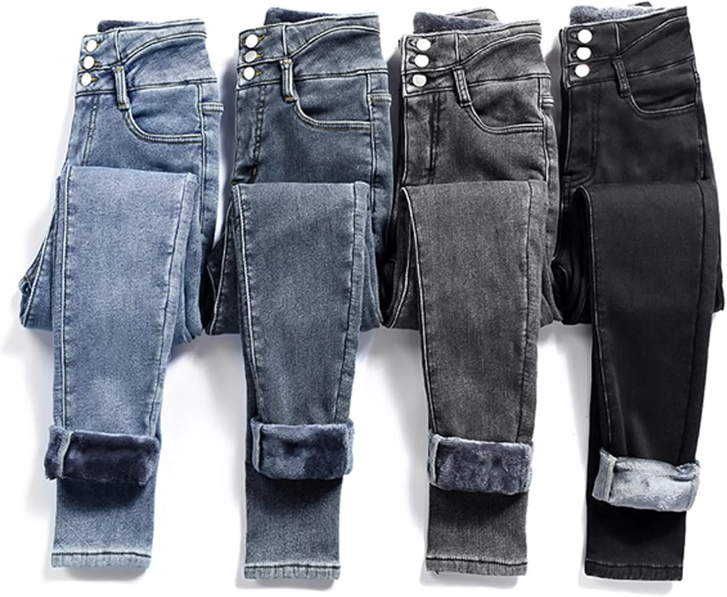 sdbrld Fleece Lined Jeans Women,Womens Fleece Lined Jeans Warm Winter Thermal Jeans Thicken Loose Stretch Denim Pants Tights