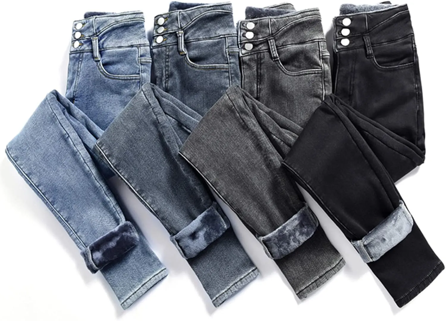 sdbrld Fleece Lined Jeans Women,Womens Fleece Lined Jeans Warm Winter Thermal Jeans Thicken Loose Stretch Denim Pants Tights
