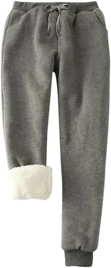 sdbrld Fleece Lined Joggers Women,Womens Sherpa Lined Sweatpants Winter Solid Athletic Running Fleece Lined Pants Sweatpants