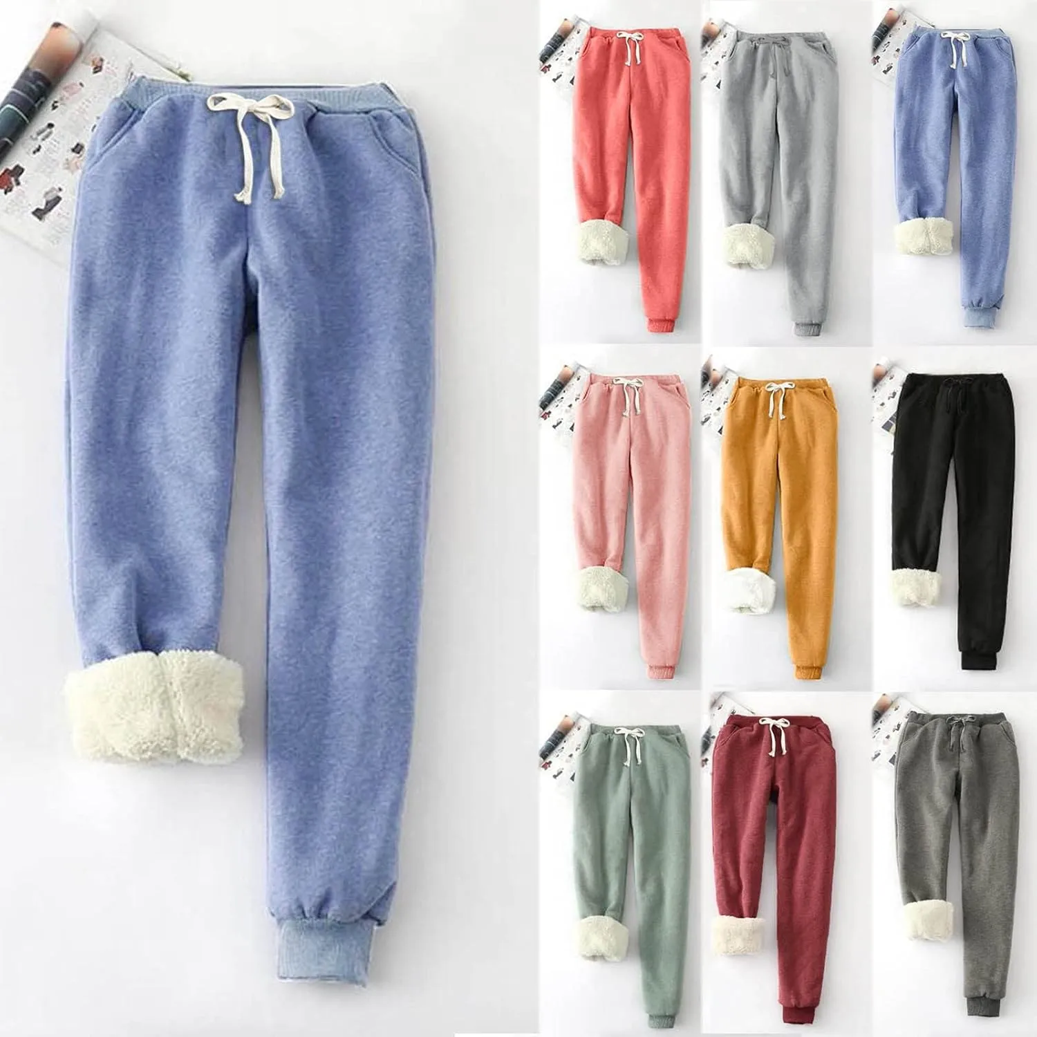 sdbrld Fleece Lined Joggers Women,Womens Sherpa Lined Sweatpants Winter Solid Athletic Running Fleece Lined Pants Sweatpants