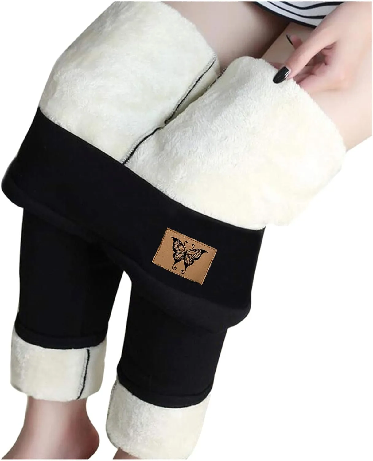 sdbrld Fleece Lined Leggings Women Soft Thermal Pants High Waist Tummy Control Stretchy Warm Thick Sherpa Winter Tights Pants