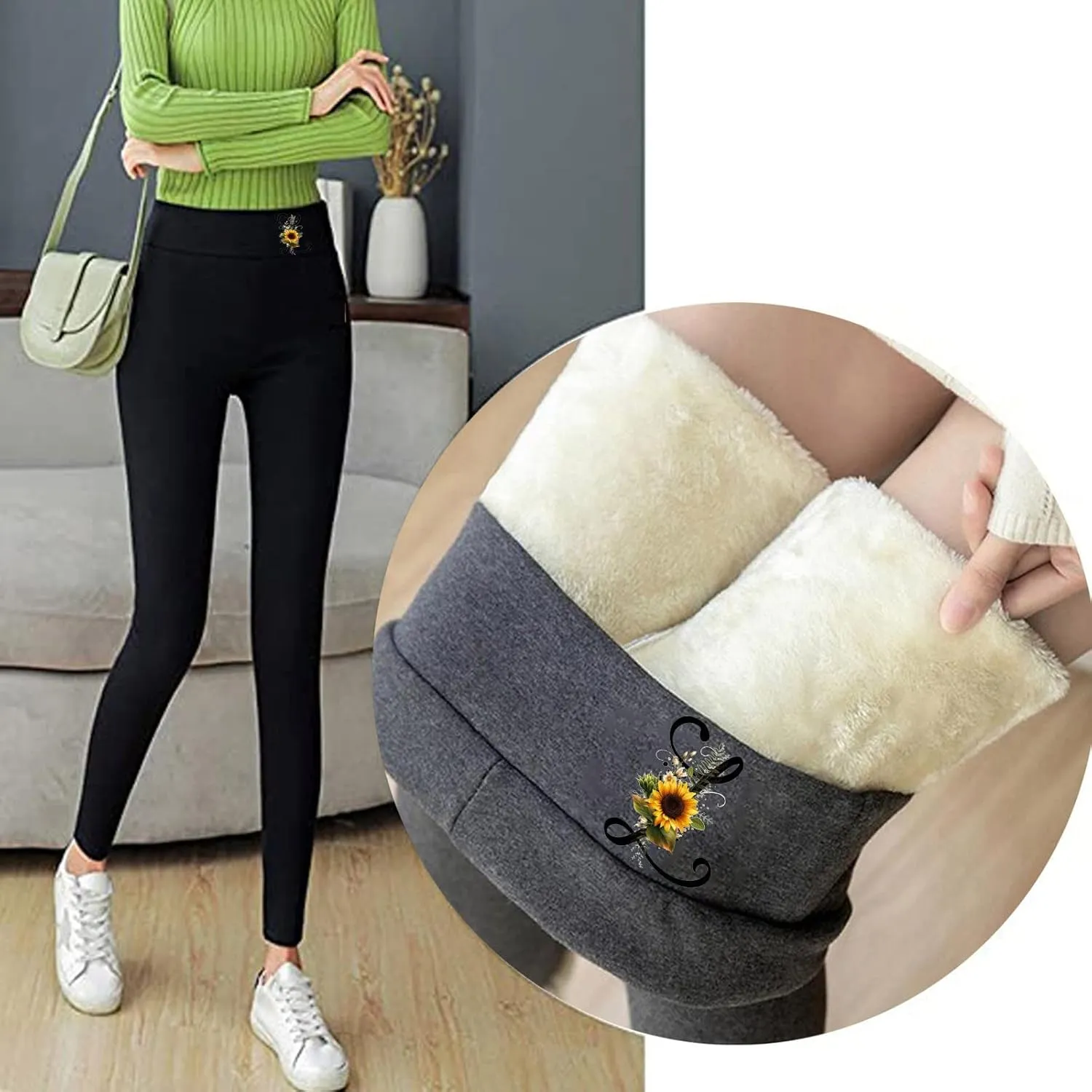 sdbrld Fleece Lined Leggings Women Soft Thermal Pants High Waist Tummy Control Stretchy Warm Thick Sherpa Winter Tights Pants