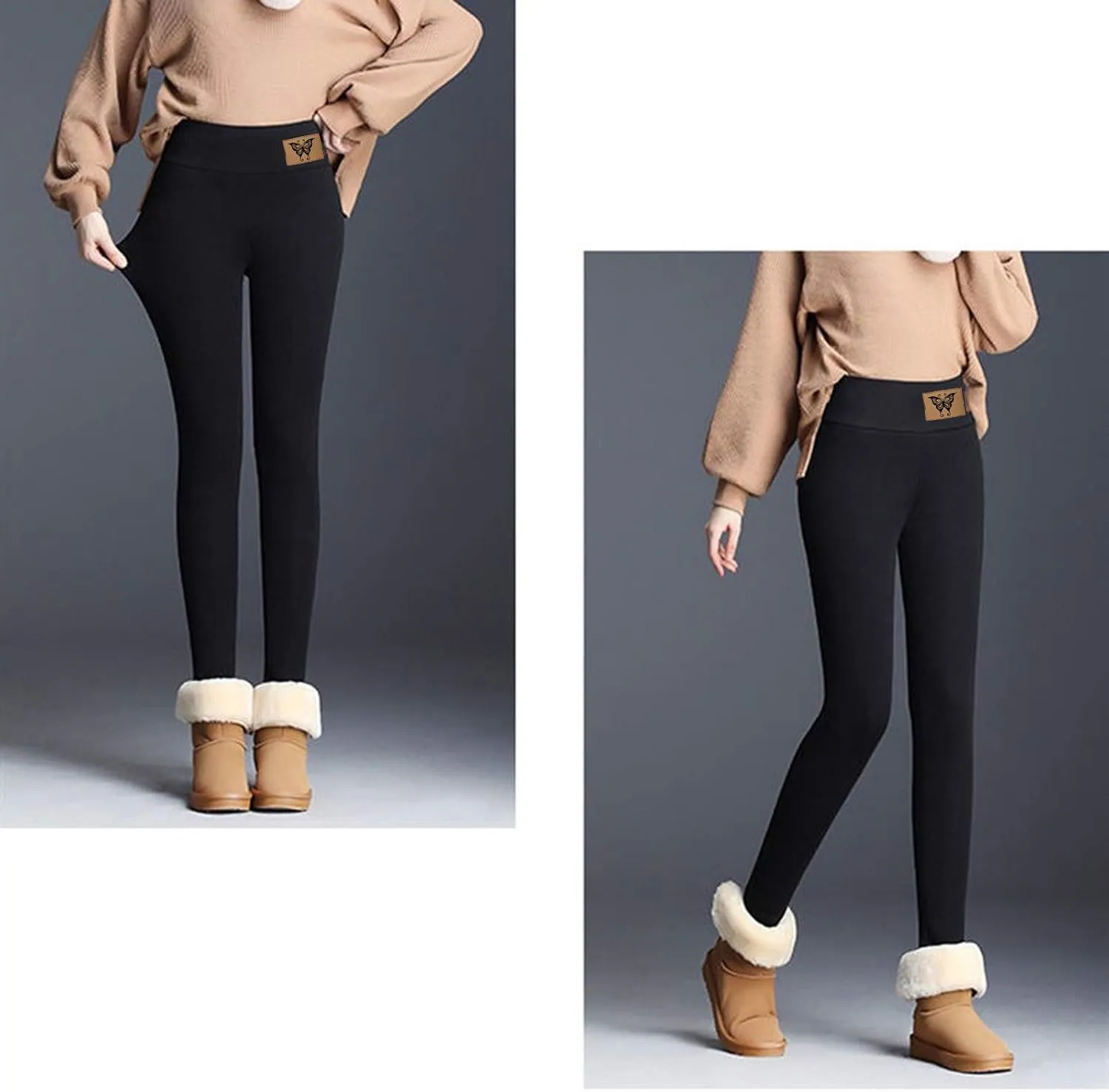 sdbrld Fleece Lined Leggings Women Soft Thermal Pants High Waist Tummy Control Stretchy Warm Thick Sherpa Winter Tights Pants