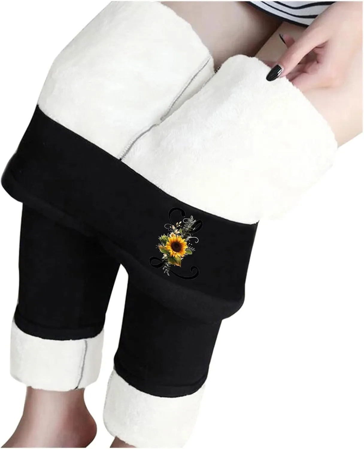 sdbrld Fleece Lined Leggings Women Soft Thermal Pants High Waist Tummy Control Stretchy Warm Thick Sherpa Winter Tights Pants