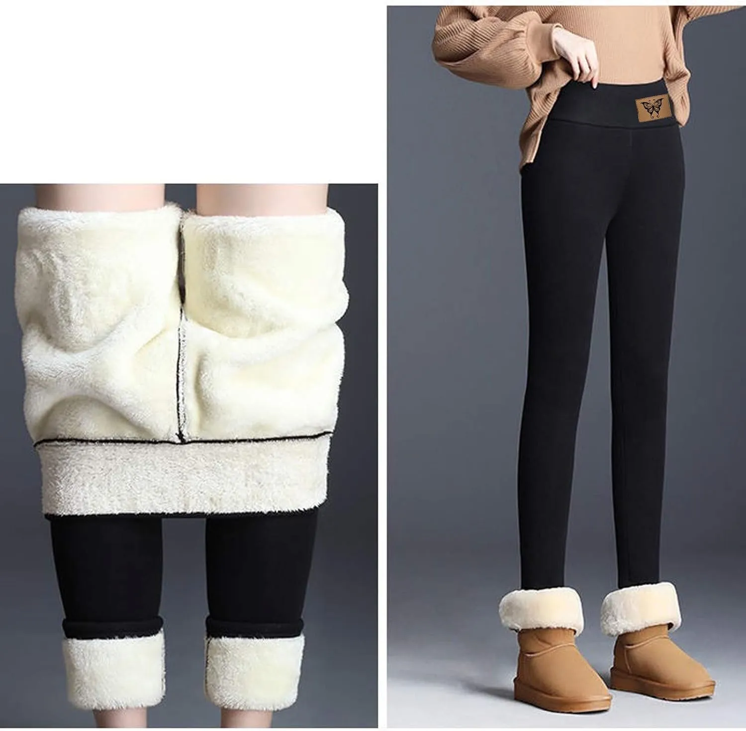 sdbrld Fleece Lined Leggings Women Soft Thermal Pants High Waist Tummy Control Stretchy Warm Thick Sherpa Winter Tights Pants