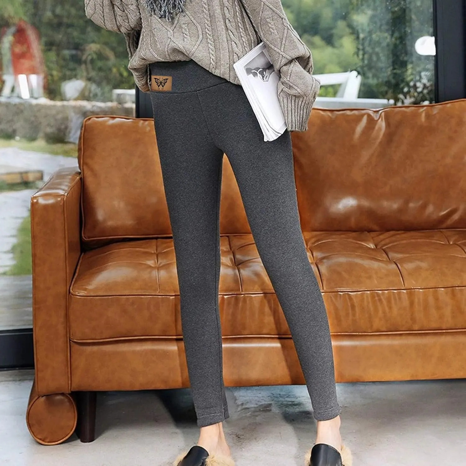 sdbrld Fleece Lined Leggings Women,Womens Fleece Lined Leggings High Waist Thick Warm Soft Pants Tummy Control Thermal Tights