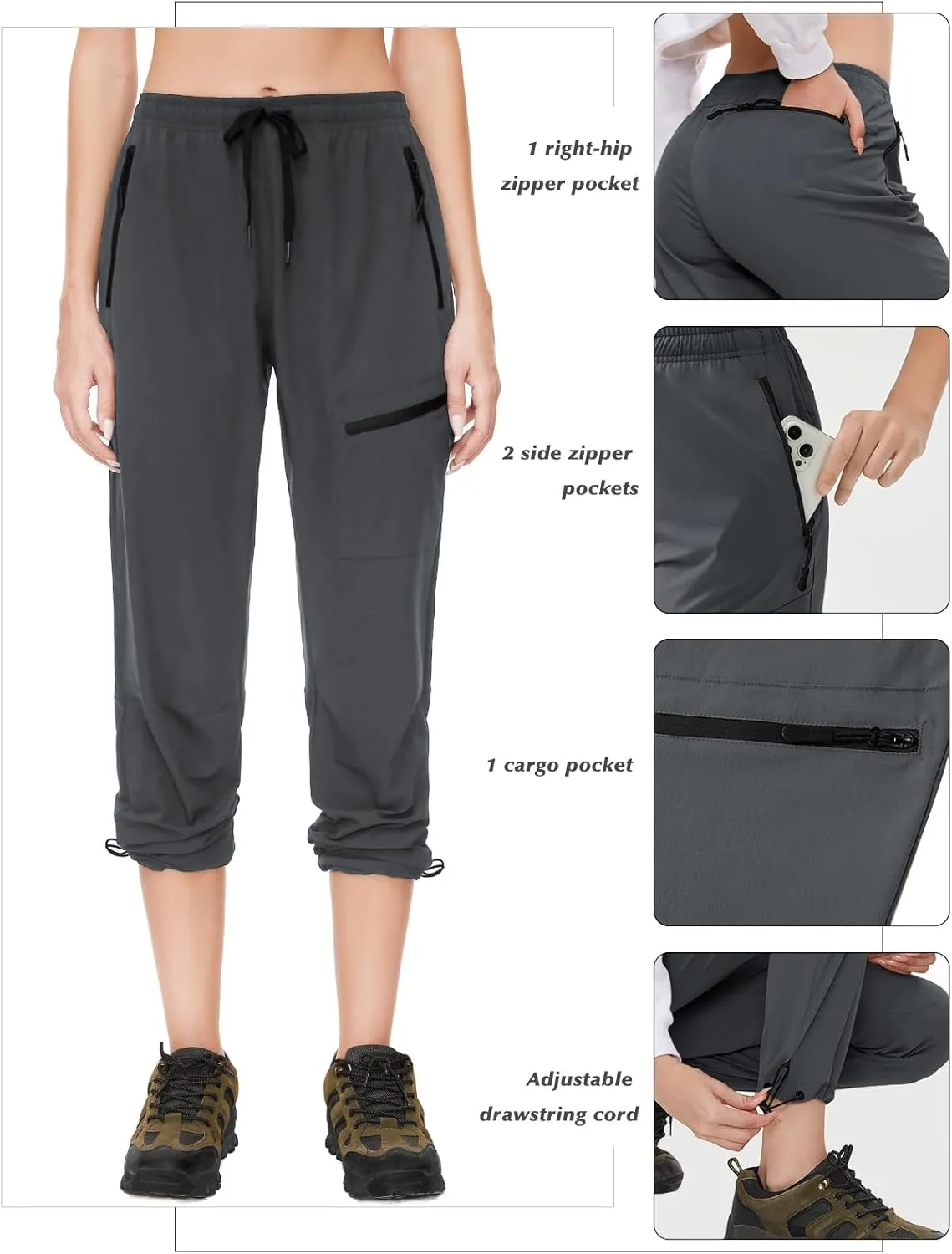 SEVEGO Womens Hiking Pants Tall Inseam 30"/32"/34"/36" Athletic Cargo Pants Lightweight 4 Zipper Pockets Water Resistant