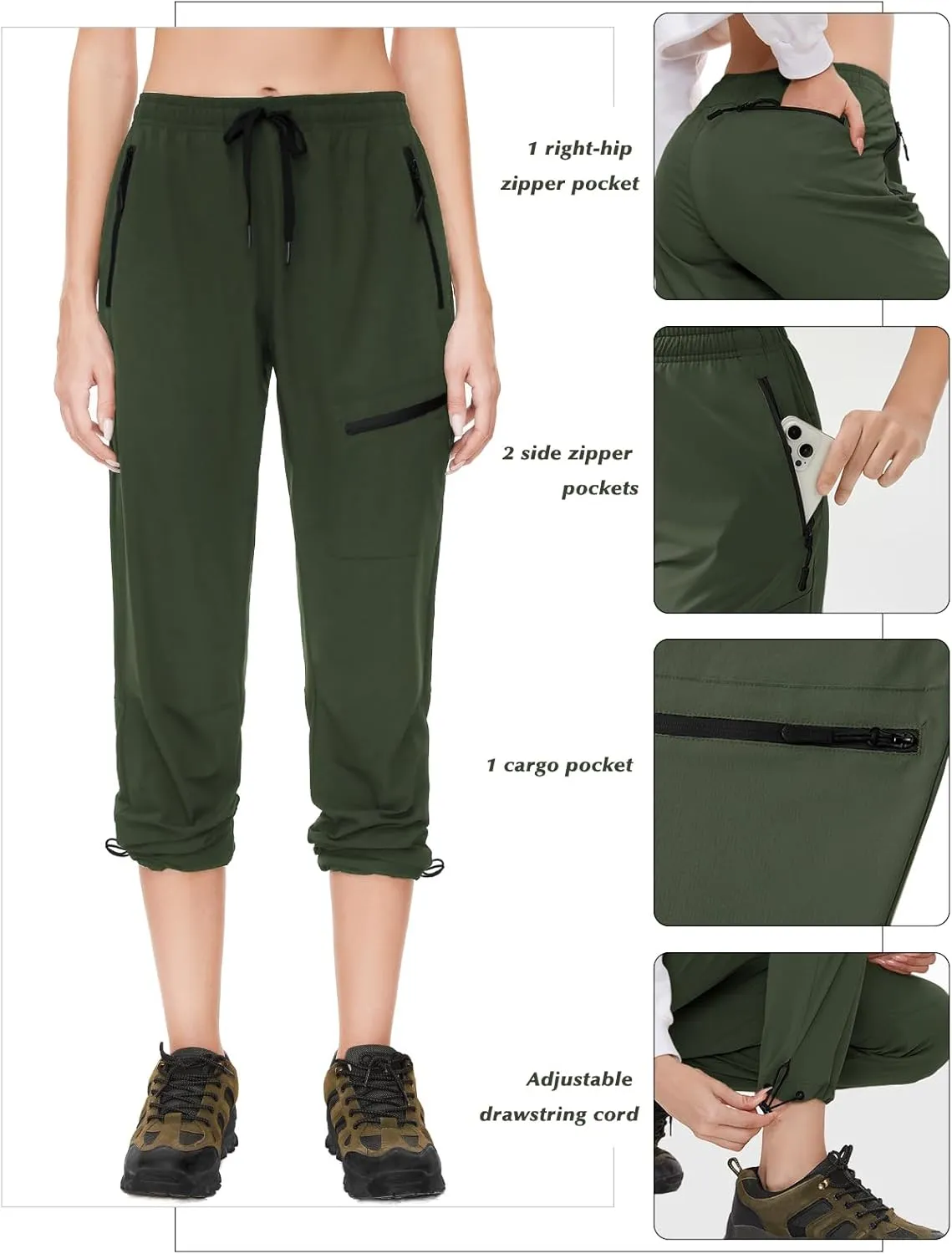 SEVEGO Womens Hiking Pants Tall Inseam 30"/32"/34"/36" Athletic Cargo Pants Lightweight 4 Zipper Pockets Water Resistant