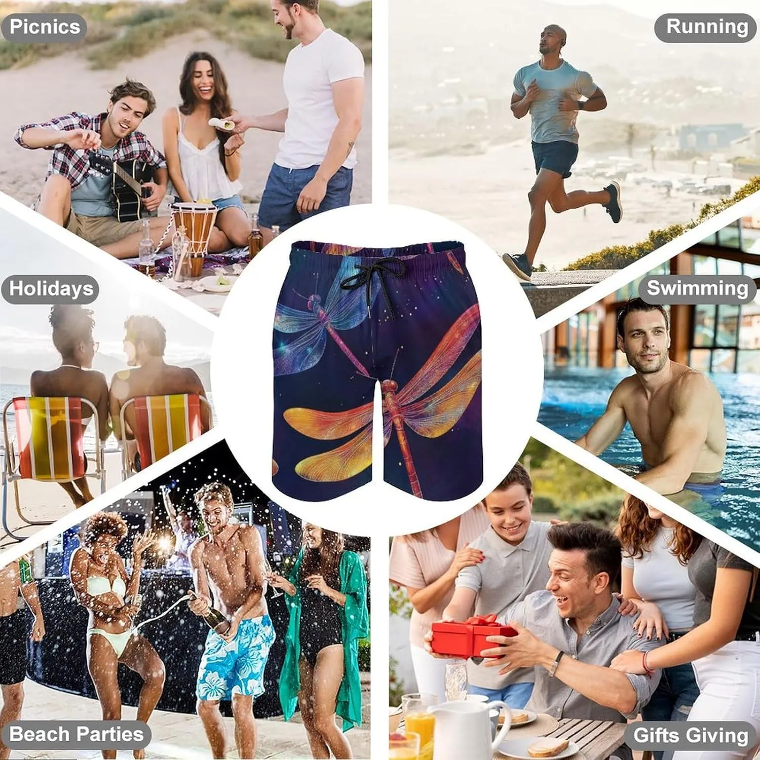 Shark Pattern Men's Athletic Running Shorts with Pockets Lightweight Beach Shorts Quick Dry