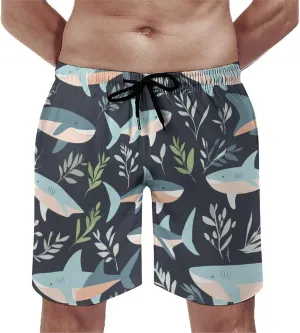 Shark Pattern Men's Athletic Running Shorts with Pockets Lightweight Beach Shorts Quick Dry